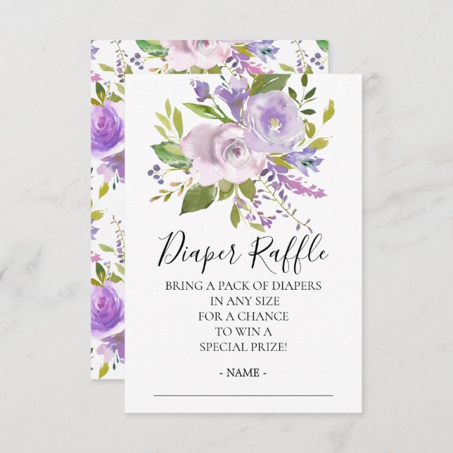 Lavender Floral Baby Shower Diaper Raffle Ticket Invitation (Front/Back)