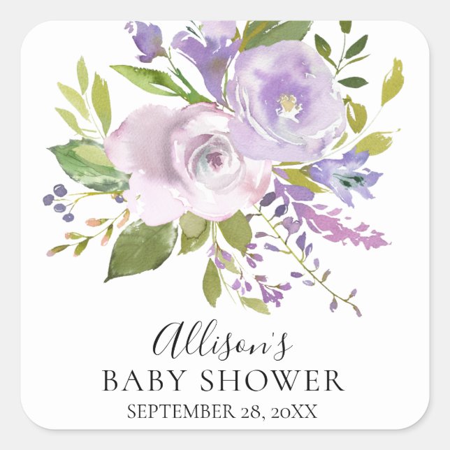 Lavender Floral Baby Shower Envelope Seal (Front)