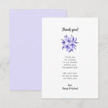 Lavender Floral baby shower thank you note