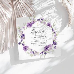 lavender floral baptism invitation