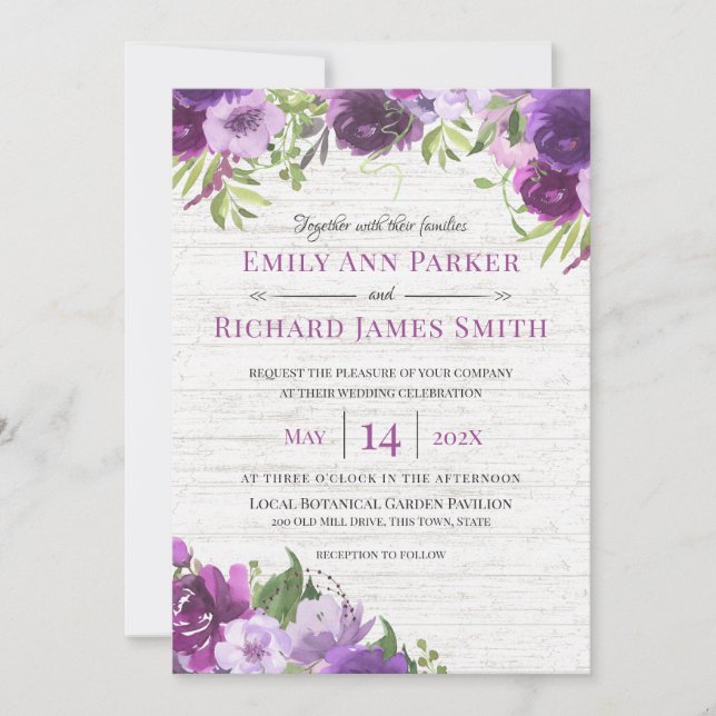Lavender Floral Barn Wood Wedding Invitation (Front)