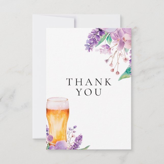 Lavender Floral Beer Bridal Shower Thank You Card (Front)