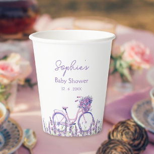 Lavender Floral Bicycle Baby Shower Paper Cups
