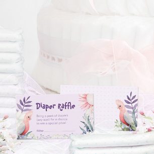 Lavender Floral Bird Baby Shower Diaper Raffle Enclosure Card