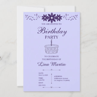 Lavender Floral Birthday Invitation