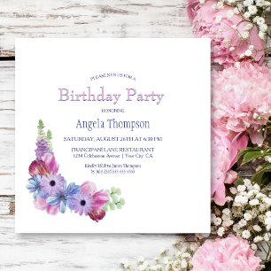 Lavender Floral Birthday Party Invitation