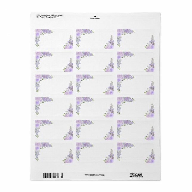 Lavender Floral Blank DIY Print Wedding Address Label (Full Sheet)