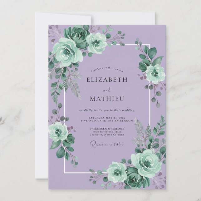 Lavender Floral Border Wedding Invitation (Front)