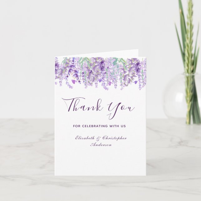 Lavender Floral Botanical Watercolor Wedding Thank You Card (Front)