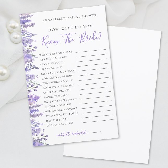Lavender Floral Bridal Shower Game (Lavender Floral Bridal Shower Game)