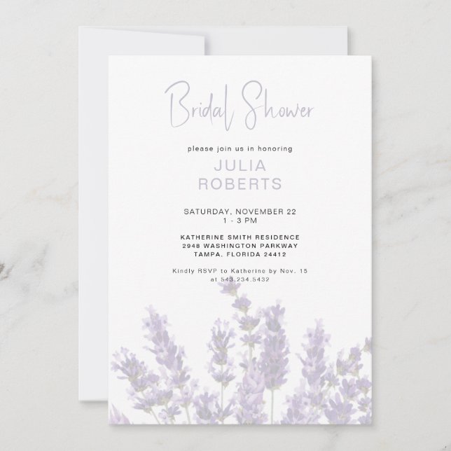 Lavender Floral Bridal Shower Invitation (Front)
