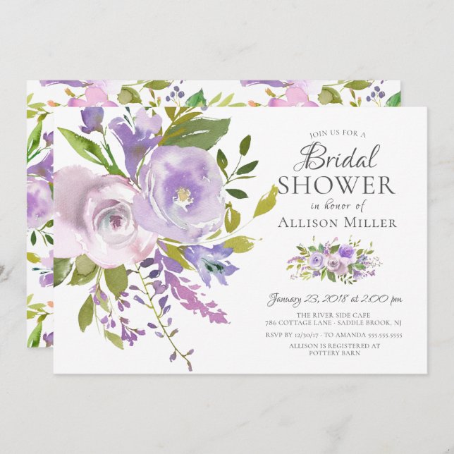 Lavender Floral Bridal Shower Invitations (Front/Back)