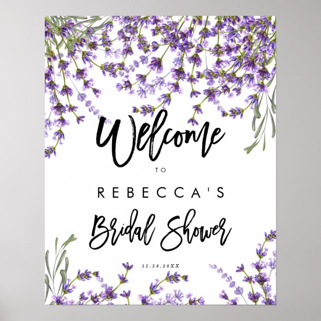 lavender floral bridal shower welcome sign (Front)