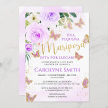 Lavender Floral Butterfly Baby Shower Invite Girl 