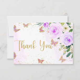 Lavender Floral Butterfly Baby Shower Thank You