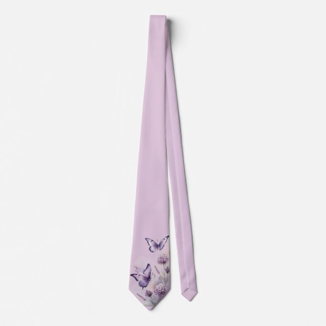 Lavender Floral & Butterfly Neck Tie (Front)