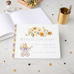 Lavender Floral Carriage Baby Shower Guest Book
