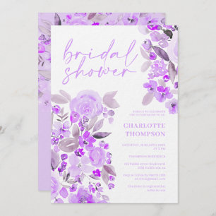 Lavender floral casual script bridal shower invitation