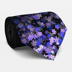 Lavender Floral Cluster Men's Black Tie