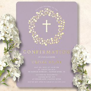Lavender Floral Confirmation Foil Invitation