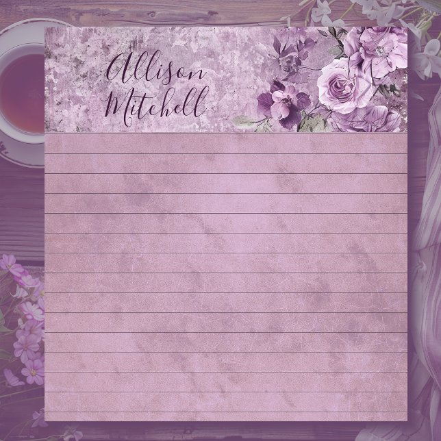 Lavender Floral Customisable Small Lined Notepad (Creator Uploaded)