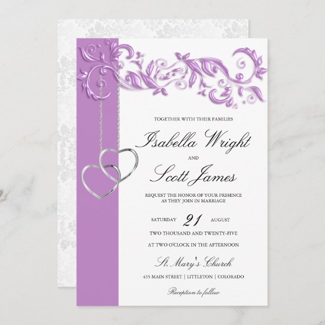 Lavender Floral Design Wedding Invitation (Front/Back)