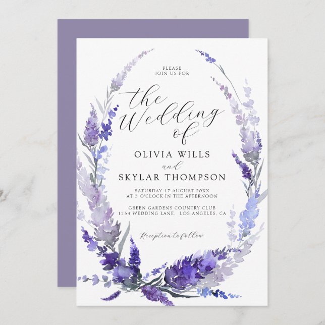Lavender Floral Dusty Purple Mauve Wedding  Invitation (Front/Back)