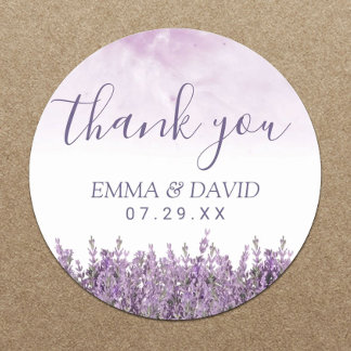 Lavender Floral Elegant Wedding Thank You Classic Round Sticker