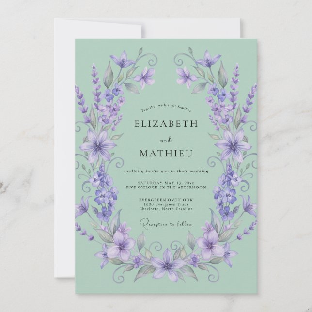 Lavender Floral Ethereal Wedding Invitation (Front)