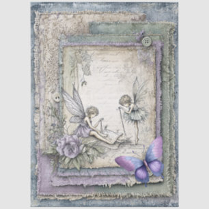 Lavender Floral Fairies & Butterfly Decoupage Tissue Paper