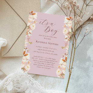Lavender Floral Fall It's a Boy Baby Shower Invitation