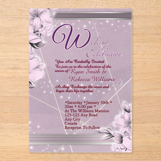  Lavender Floral Flat Card Acrylic Invitations (Front)