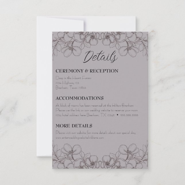 Lavender Floral Frame Line Art Details RSVP Card (Front)