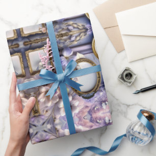 Lavender Floral Frames with Antique Gold Accents Wrapping Paper