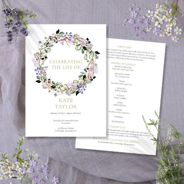 Lavender Floral Funeral Memorial Order Of Service Programme (Lavender Floral Funeral Memorial Order Of Service Program)
