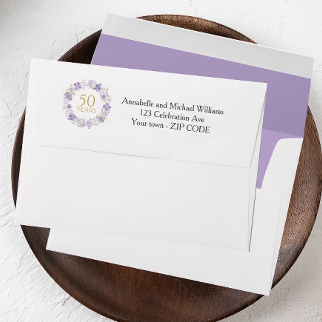 Lavender Floral Garland 50th Wedding address Envelope (Creator Uploaded)