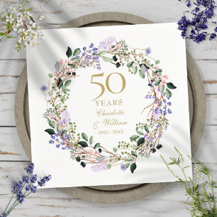 Lavender Floral Garland 50th Wedding Anniversary Napkin