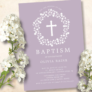 Lavender Floral Girls Baptism Invitation