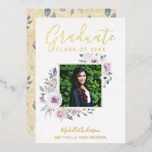 Lavender Floral Gold Foil Photo Graduation