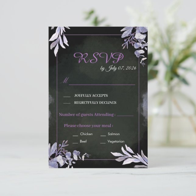 Lavender Floral Gothic RSVP Wedding Card (Standing Front)