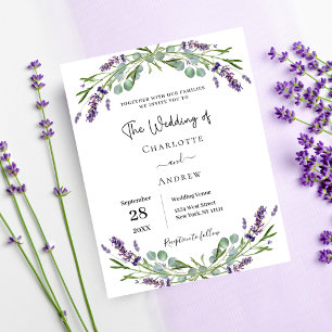Lavender floral greenery budget wedding invitation