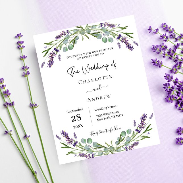 Lavender floral greenery budget wedding invitation (Creator Uploaded)