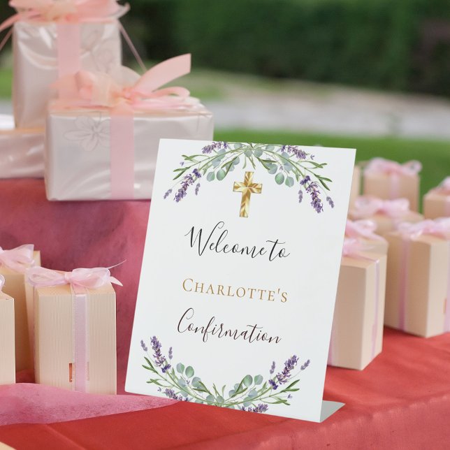 Lavender floral greenery Confirmation welcome Pedestal Sign (Creator Uploaded)