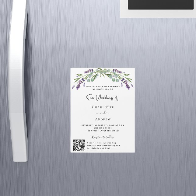 Lavender floral greenery QR details RSVP wedding Magnetic Invitation (Creator Uploaded)