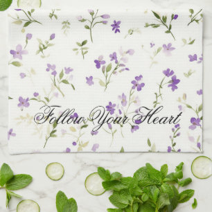 Lavender Floral Heart Tea Towel