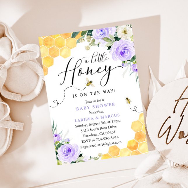Lavender Floral Honey Bee Baby Shower Invitation (Creator Uploaded)