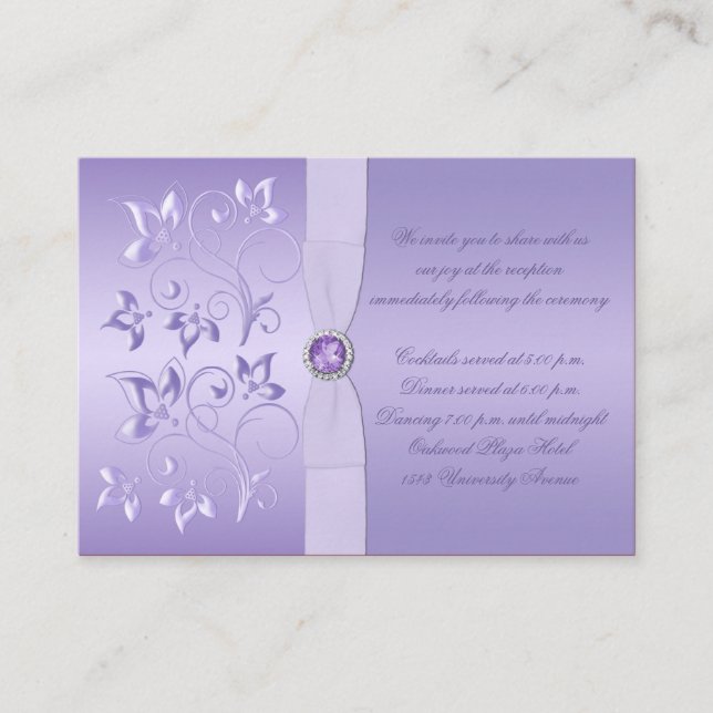 Lavender Floral Jewelled Reception Card (Front)