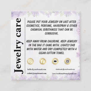 Lavender Floral Jewellery Care Enclosure Card