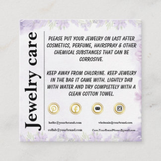Lavender Floral Jewellery Care Enclosure Card