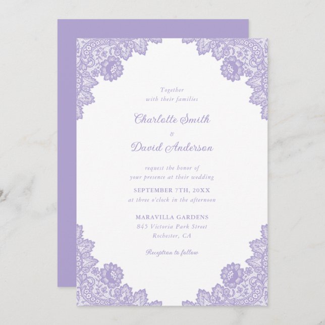 Lavender Floral Lace Wedding Invitation (Front/Back)